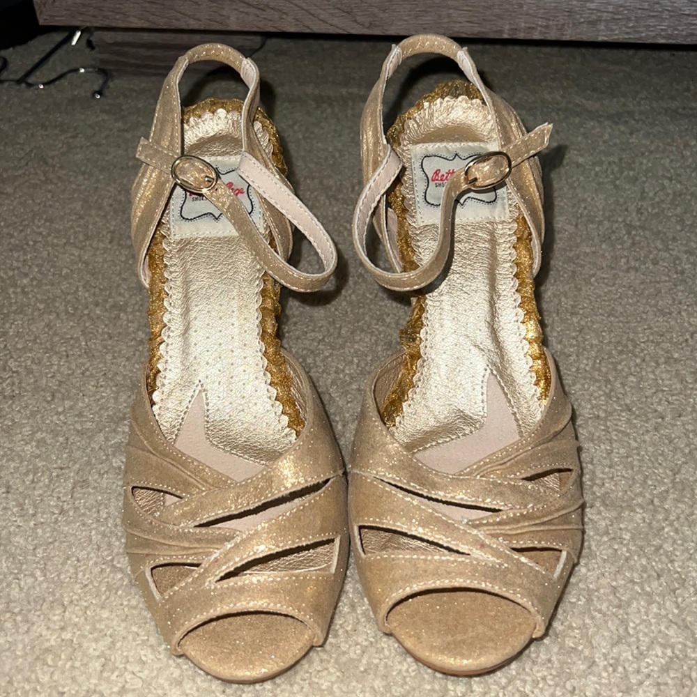 Bettie Page Gold Strappy Heels